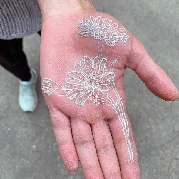 Womens Palms White Ink Flower Tattoo