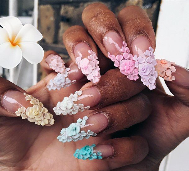 Womens Pastel Toned 3d Flowers Nails