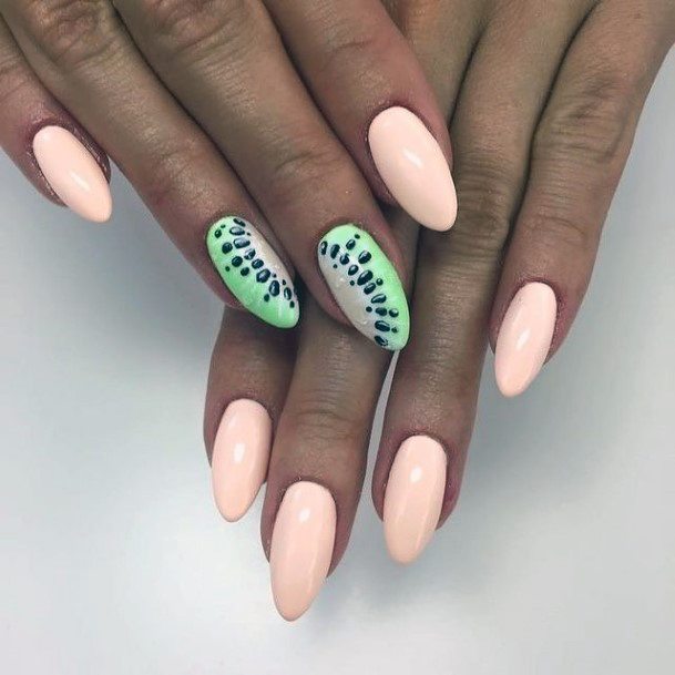 Womens Peach Pink And Kiwi Nails
