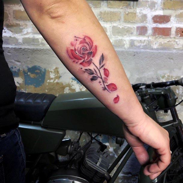 Womens Petal And Roses Tattoo Forearms