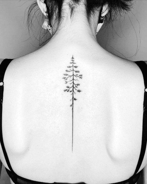 Womens Pine Tree Spine Tattoo