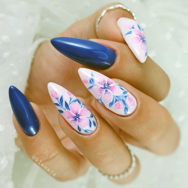 Womens Pink And Blue Girly Nail Designs