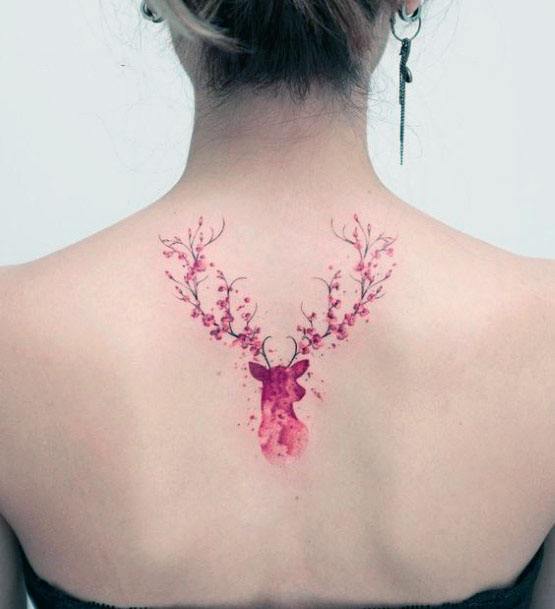 Womens Pink Horned Tattoo Spine
