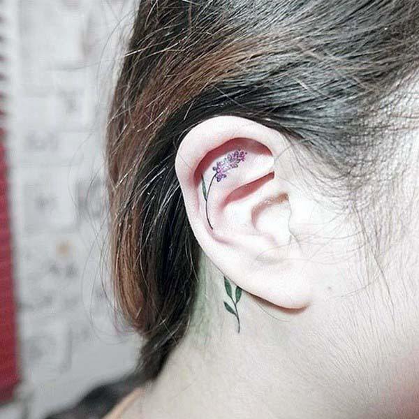 Womens Plant Tattoo Behind The Ear