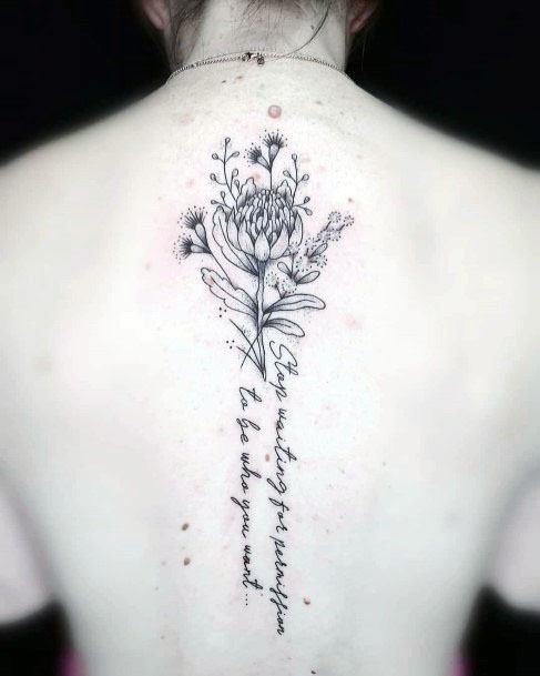 Womens Poetic Words Tattoo Spine