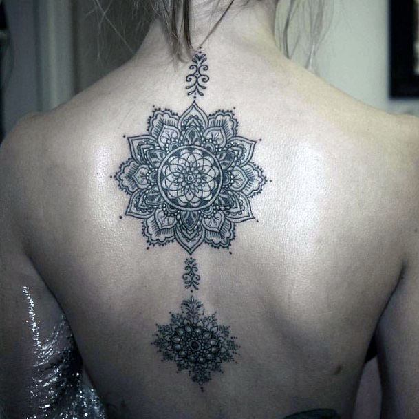 Womens Pretty Mandala Tattoo Spine