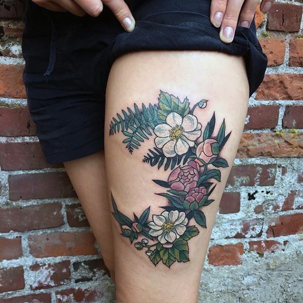 Womens Pretty Thigh Tattoo