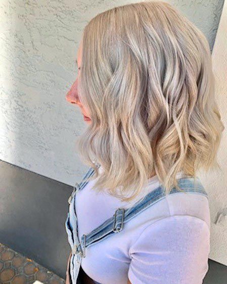 Womens Pretty White Blonde Lob Wavycurly Texture