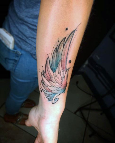 Womens Rainbow Colored Angel Wings Tattoo On Hands