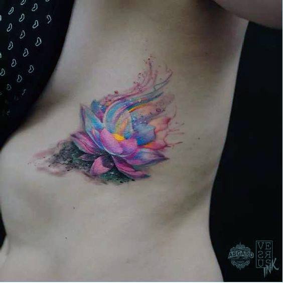 Womens Rainbow Flamed Lotus Tattoo