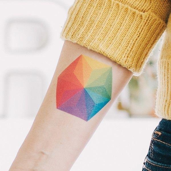 Womens Rainbow Tinted Hexagon Tattoo