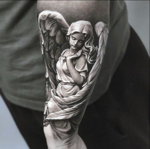Womens Realistic Angel Wings Tattoo On Arms