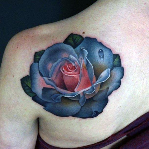 Womens Realistic Grey And Red Tattoo Shoulders