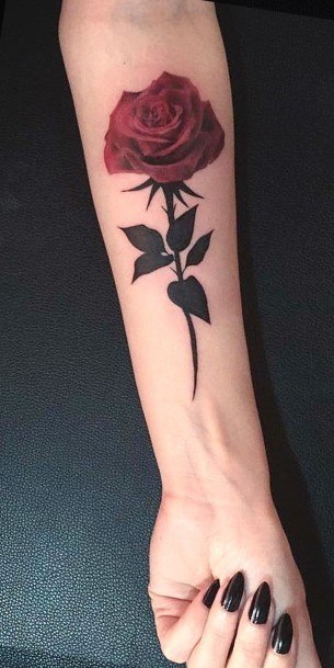 Womens Realistic Red Rose Tattoo Forearms