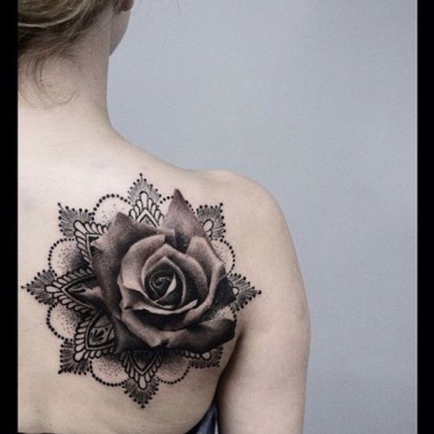 Womens Realistic Rose Tattoo Back