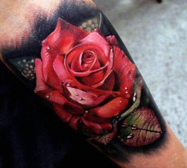 Womens Red 3D Rose Tattoo