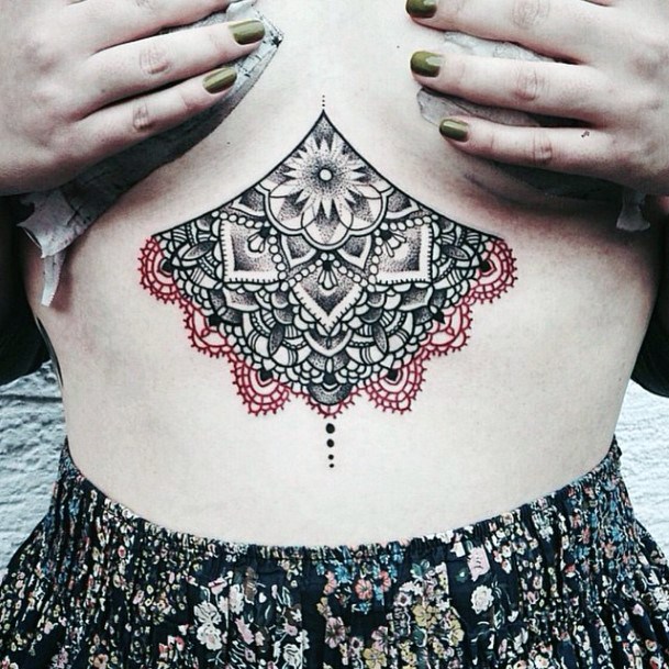 Womens Red And Black Underboob Tattoo