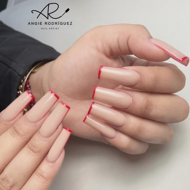 Womens Red French Tip Good Looking Nails