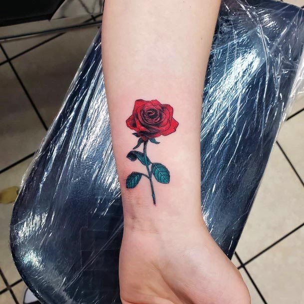 Womens Rich Rose And Leaf Tattoo Wrist