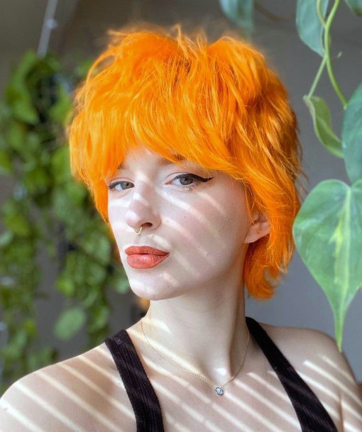 Womens Right Orange Hair Color Edgy Razor Cut Layers Texturing Throughout