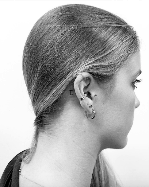 Womens Roman Numeral Tattoo Behind The Ears