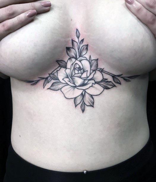 Womens Rose Chest Tattoo