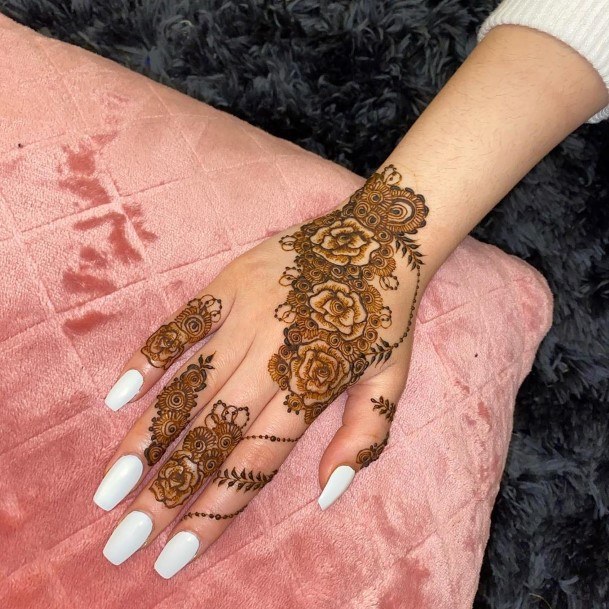 Womens Rose Design Henna Tattoo Hands