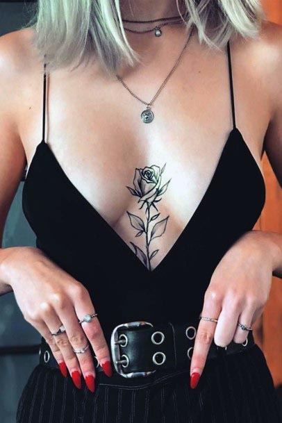 Womens Rose Lovely Chest Tattoo