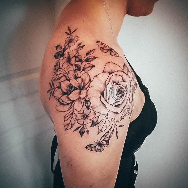 Womens Rose Shoulder Girly Tattoo Designs