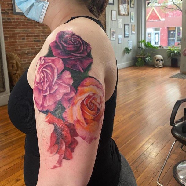 Womens Rose Shoulder Tattoo Design Ideas