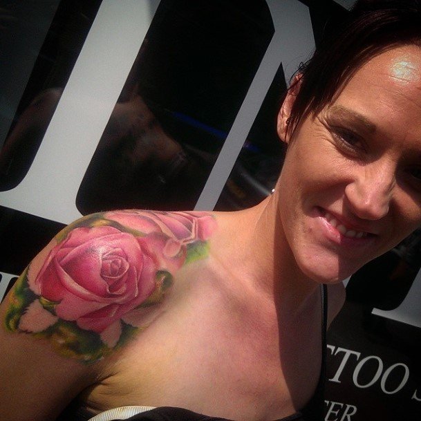 Womens Rose Shoulder Tattoos