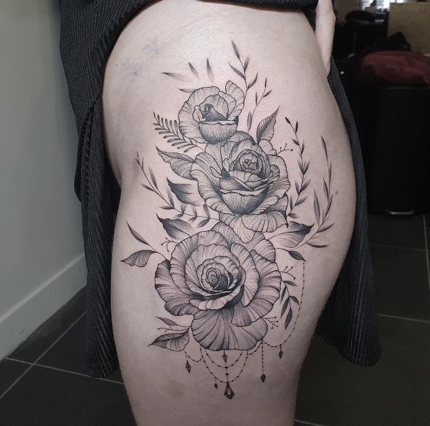 Womens Rose Thigh Girly Tattoo Designs