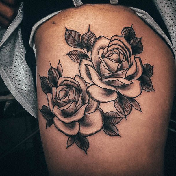 Womens Rose Thigh Good Looking Tattoos