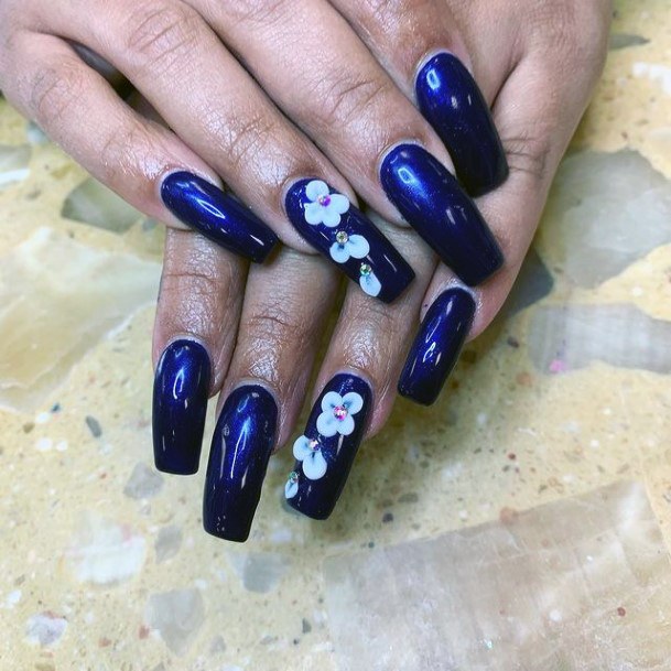 Womens Royal Blue 3d Flower Nails