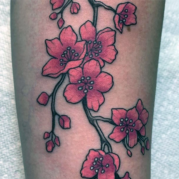 Womens Ruby Pink Cherry Blossom Tattoo