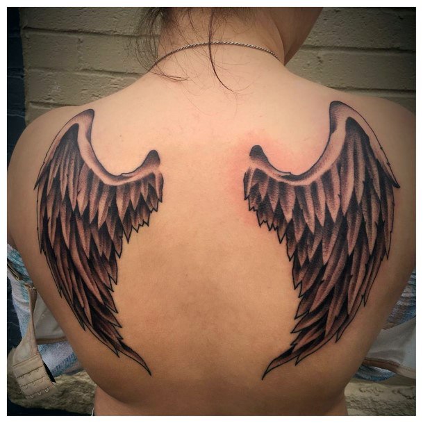 Womens Safe Angel Wings Pair Tattoo On Back