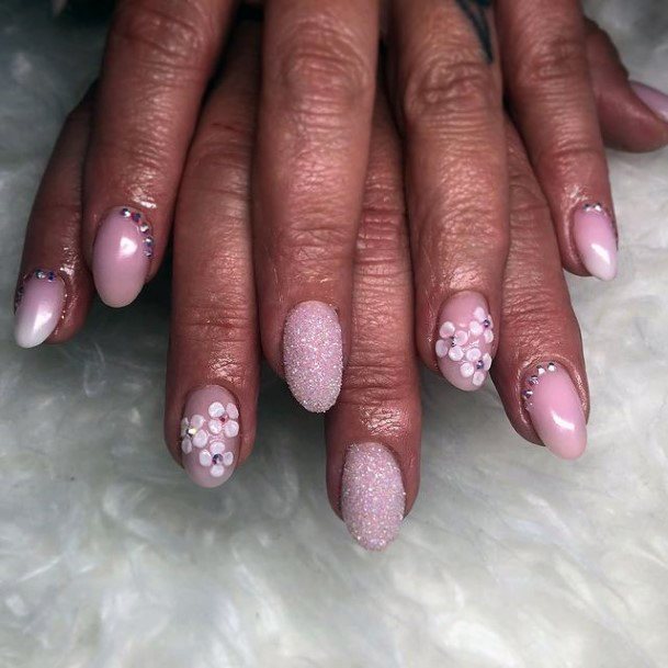 Womens Sandy Pink 3d Flowers Nails