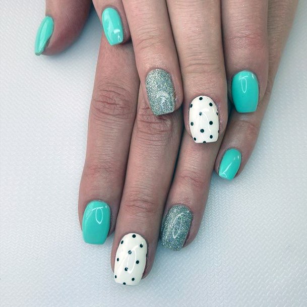 Womens Sea Blue And White April Nails Art