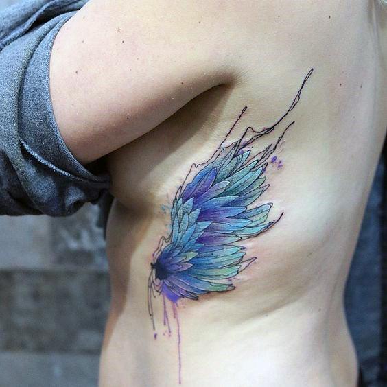 Womens Sea Blue Angel Wings Tattoo Torso