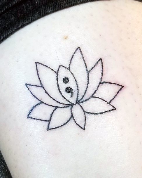 Womens Semi Colon Inside A Blooming Lotus Tattoo