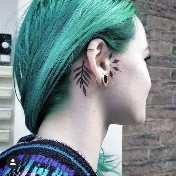 Womens Shaded Black Tattoo Behind The Ear