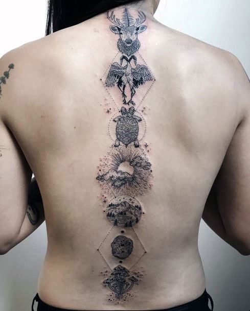 Womens Shaded Dotted Grey Tattoo Spine