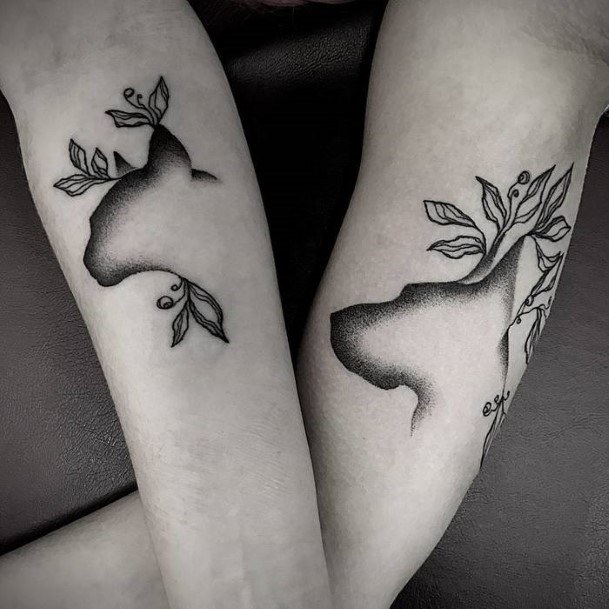 Womens Shaded Horn Deer Matching Tattoo Forearms