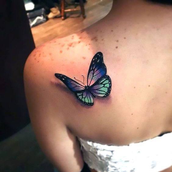 Womens Shoulder 3D Black Butterfly Tattoo