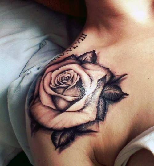 Womens Shoulder Black Rose Tattoo