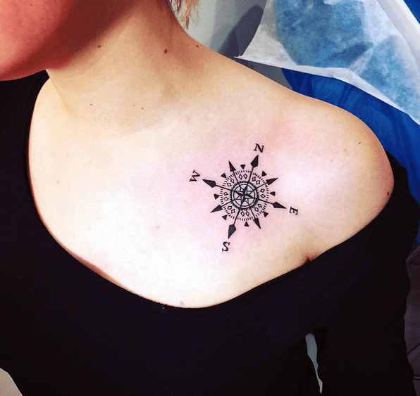 Womens Shoulder Compass Tattoo
