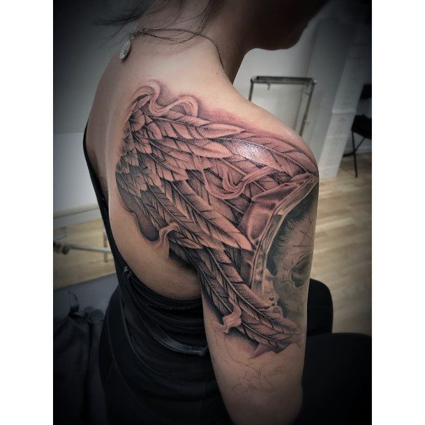 Womens Shoulder Immense Angel Wing Tattoo