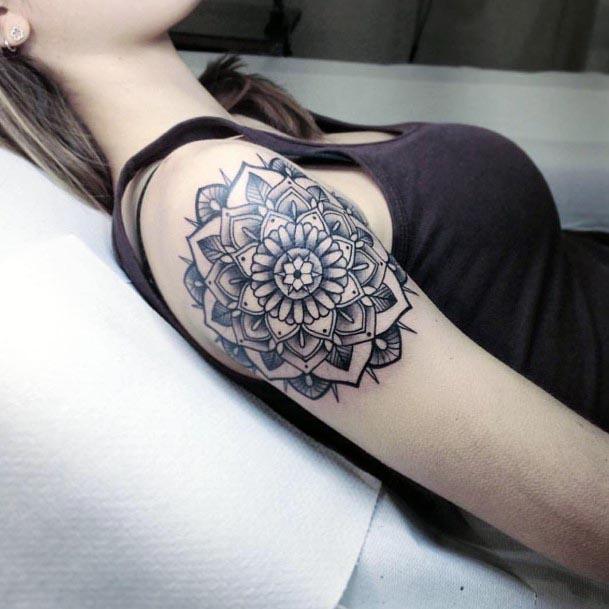 Womens Shoulder Mandala Tattoo