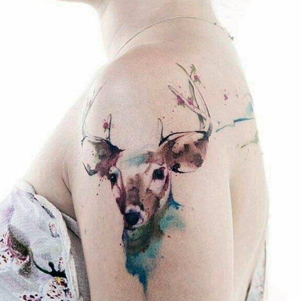 Womens Shoulder Reindeer Tattoo