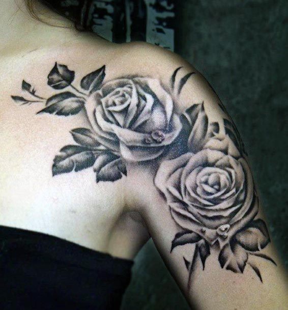 Womens Shoulder Roses Tattoo